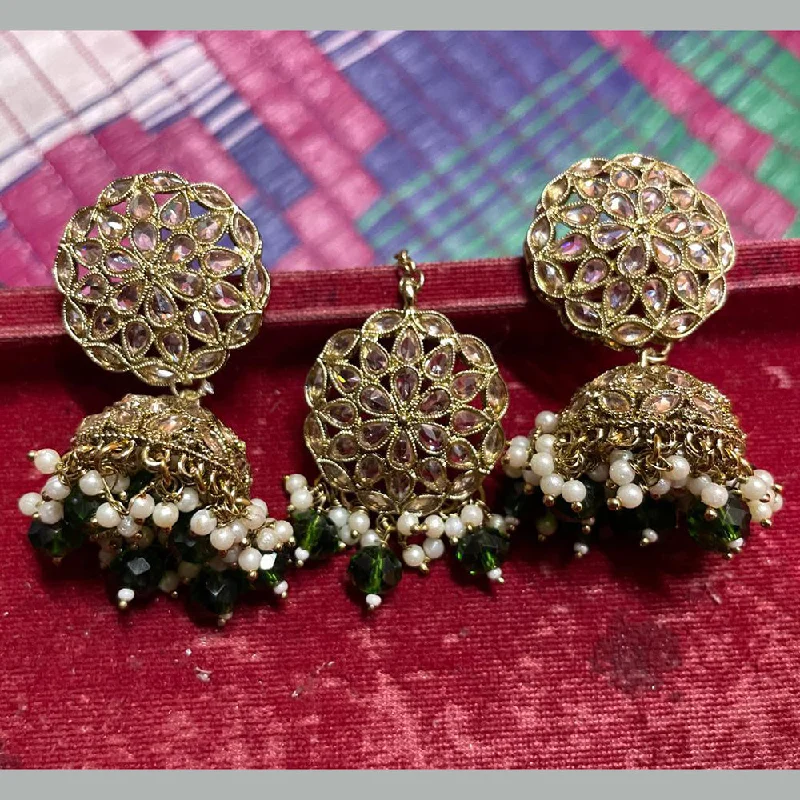 Drop Earrings for Valentine's Day -Shree Chamunda Jewellers Gold Plated Crystal Stone Jhumki With Maangtikka