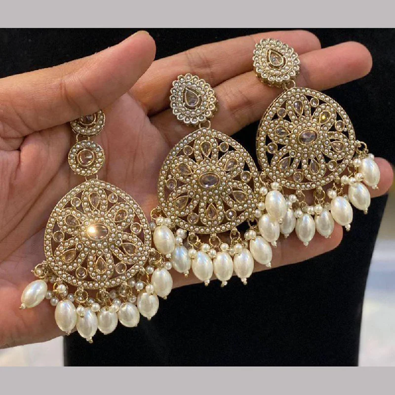 Drop Earrings for Formal Attire -Shree Chamunda Jewellers Gold Plated Pearl And Austrian Stone Earrings With Mangtikka