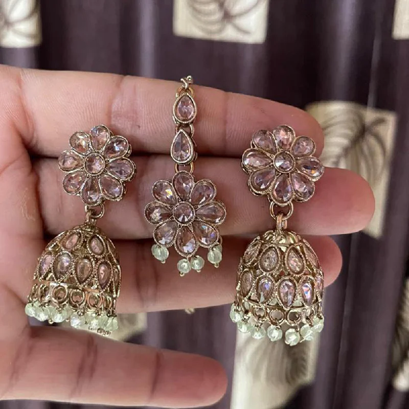 Drop Earrings for Birthday Celebration -Shree Chamunda Jewellers Gold Plated Pearl And Crystal Stone Earrings With Mangtikka