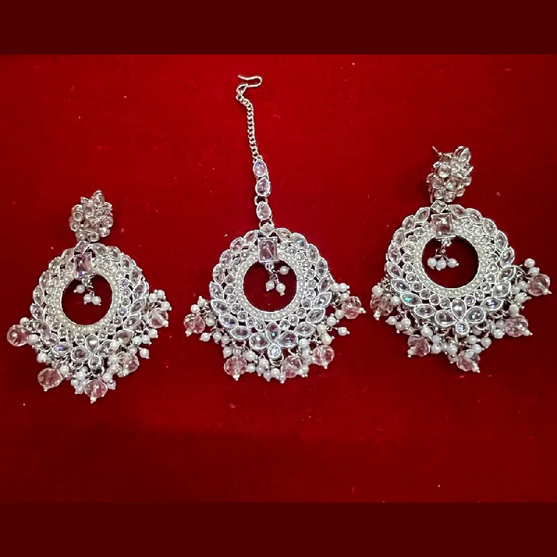 Large Drop Earrings for Statement -Shree Chamunda Jewellers Silver Plated Crystal Stone And Pearls Earrings With Maangtikka