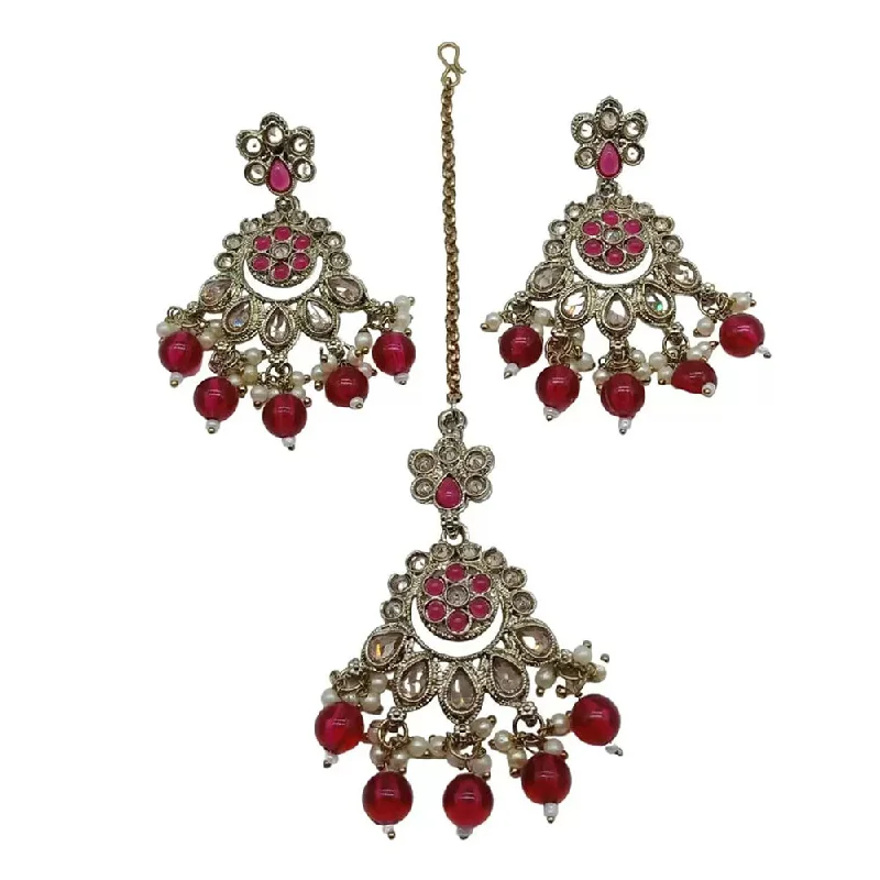 Diamond Drop Earrings for Luxury -Shree Chamunda Jewellers Silver Plated Crystal Stone And Pearls Earrings With Maangtikka