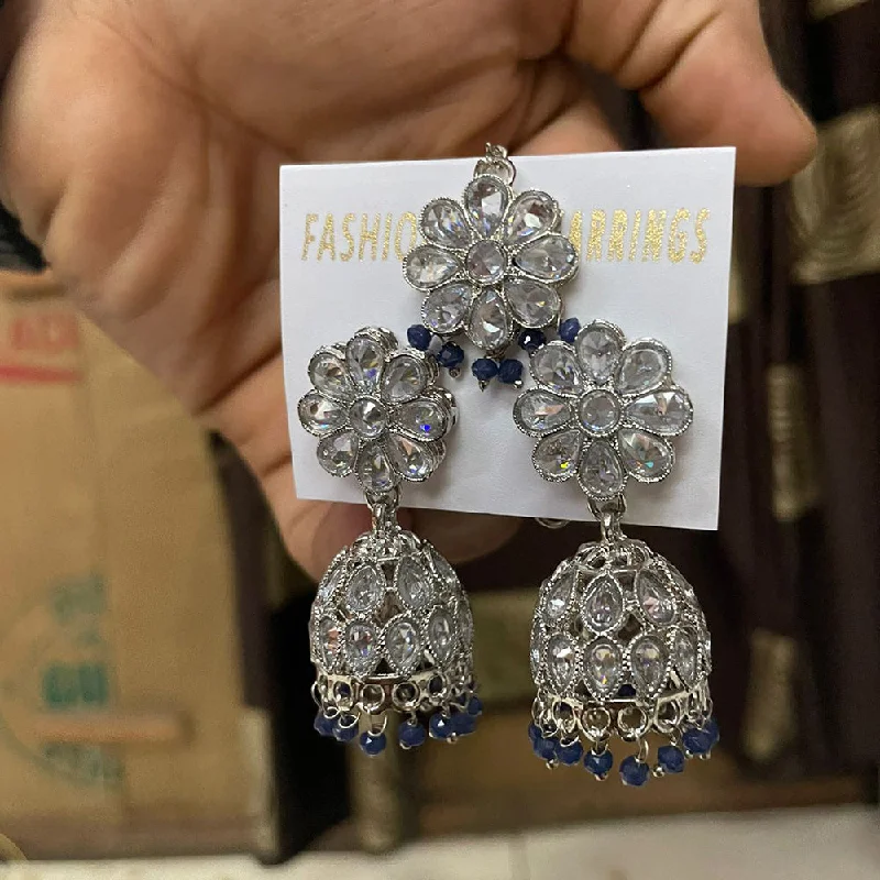 Drop Earrings for Bridesmaids Look -Shree Chamunda Jewellers Silver Plated Crystal Stone Jhumki With Maangtikka