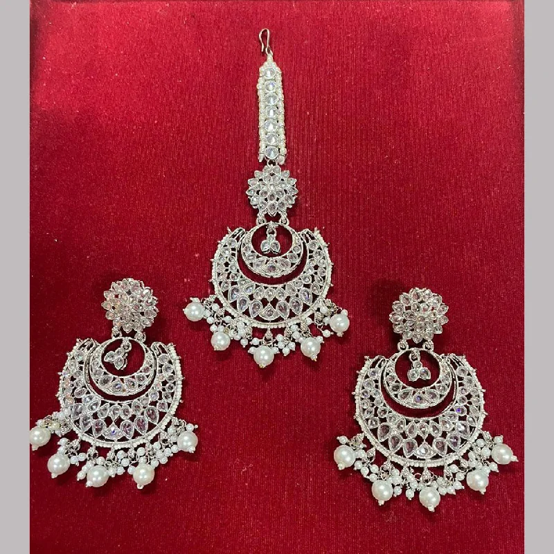 Drop Earrings for Casual Outfit -Shree Chamunda Jewellers Silver Plated Pearl And Crystal Stone Earrings With Mangtikka