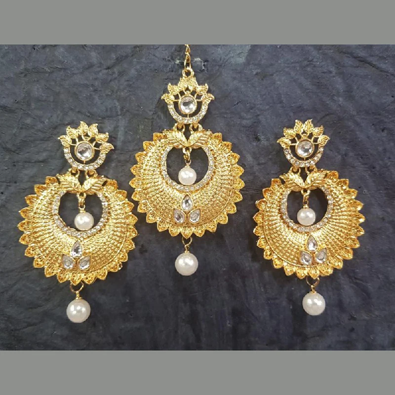 Drop Earrings for Anniversary -Shreeji Gold Plated Earrings With Mangtikka