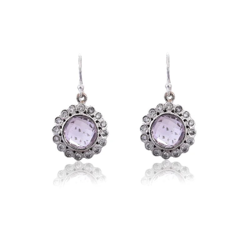 Drop Earrings for Christmas Party -Silver Mountain Sterling Silver Amethyst along with CZ Earring