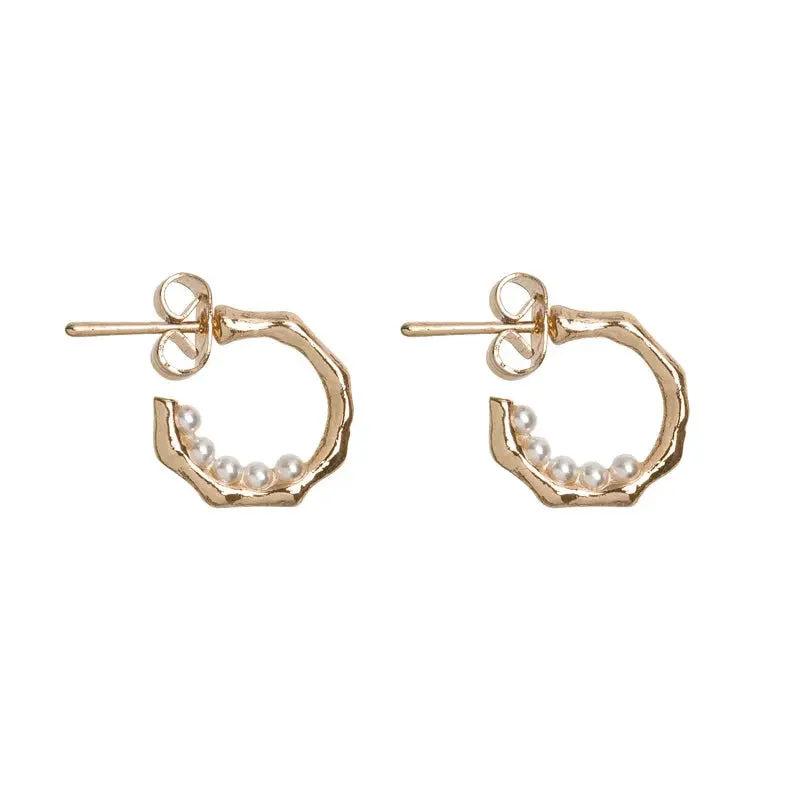 Drop Earrings for School Uniform -Small hoops with pearls inside