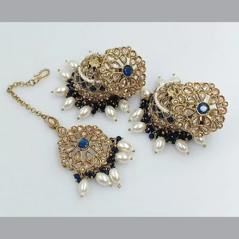 Drop Earrings for Concert Look -SNERA Gold Plated Crystal Stone Jhumki Earrings With Mangtikka