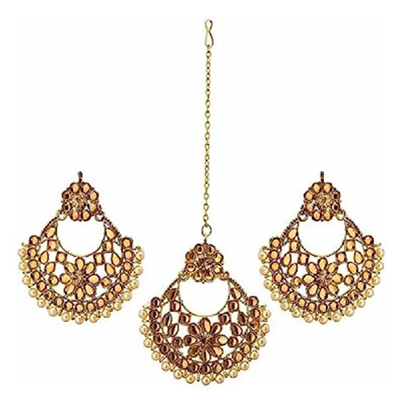 Leverback Drop Earrings for Comfort -Subhag Alankar Gold Alloy Gold Jewel Set with Maangtikka