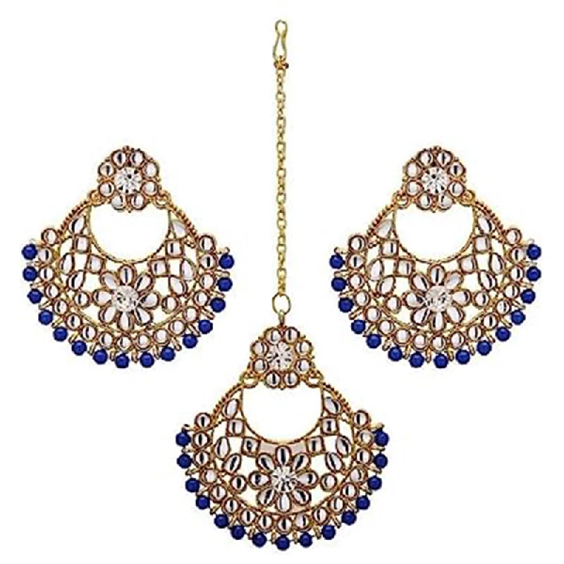 Detachable Drop Earrings with Charms -Subhag Alankar Dark Blue Alloy Jewel Set with Maangtikka