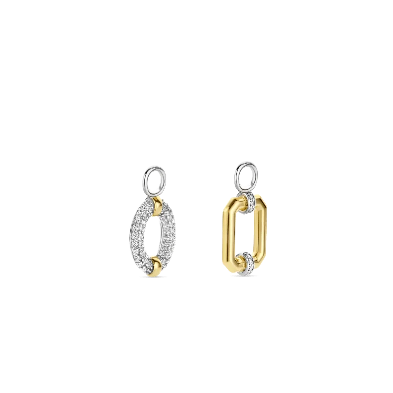 Silver Drop Earrings for Men -Ti Sento 18ct Gold Vermeil Ear Charms with Cubic Zirconia Stones