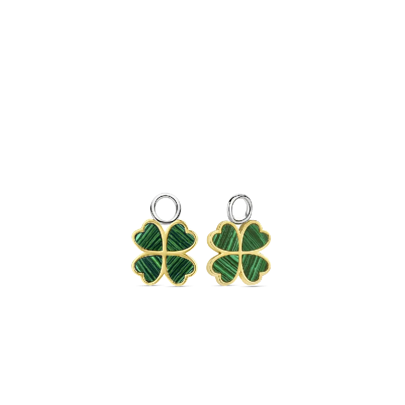 Gemstone Drop Earrings for Color -Ti Sento Gold and Silver Ear Charms with Malachite Stones