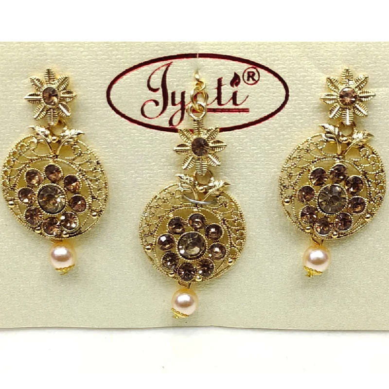 Rhinestone Drop Earrings for Sparkle -Tip Top Jewellers Gold Plated Austrian Stone And Pearl Earrings With Mangtikka