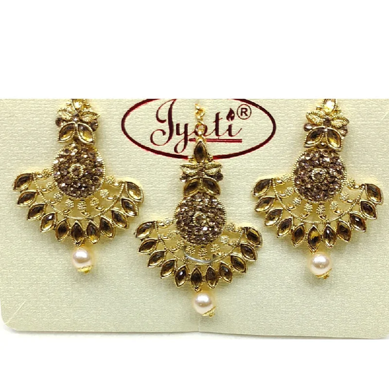 Studded Drop Earrings with Gemstones -Tip Top Jewellers Gold Plated Austrian Stone And Pearl Earrings With Mangtikka