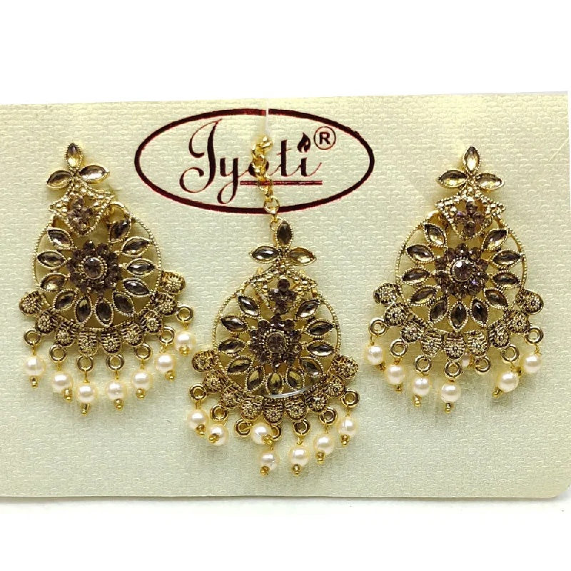 Clip On Drop Earrings for Non Pierced -Tip Top Jewellers Gold Plated Austrian Stone And Pearl Earrings With Mangtikka