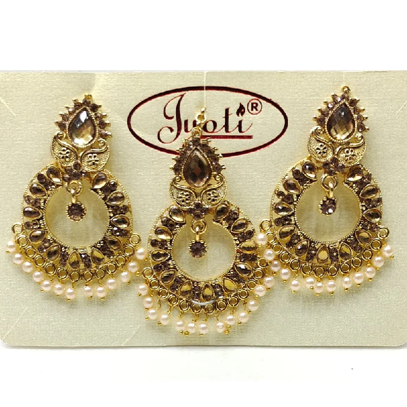 Screw Back Drop Earrings for Security -Tip Top Jewellers Gold Plated Austrian Stone And Pearl Earrings With Mangtikka