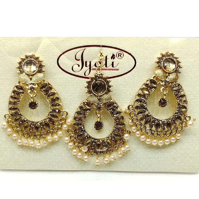 Magnetic Closure Drop Earrings for Easy -Tip Top Jewellers Gold Plated Austrian Stone And Pearl Earrings With Mangtikka