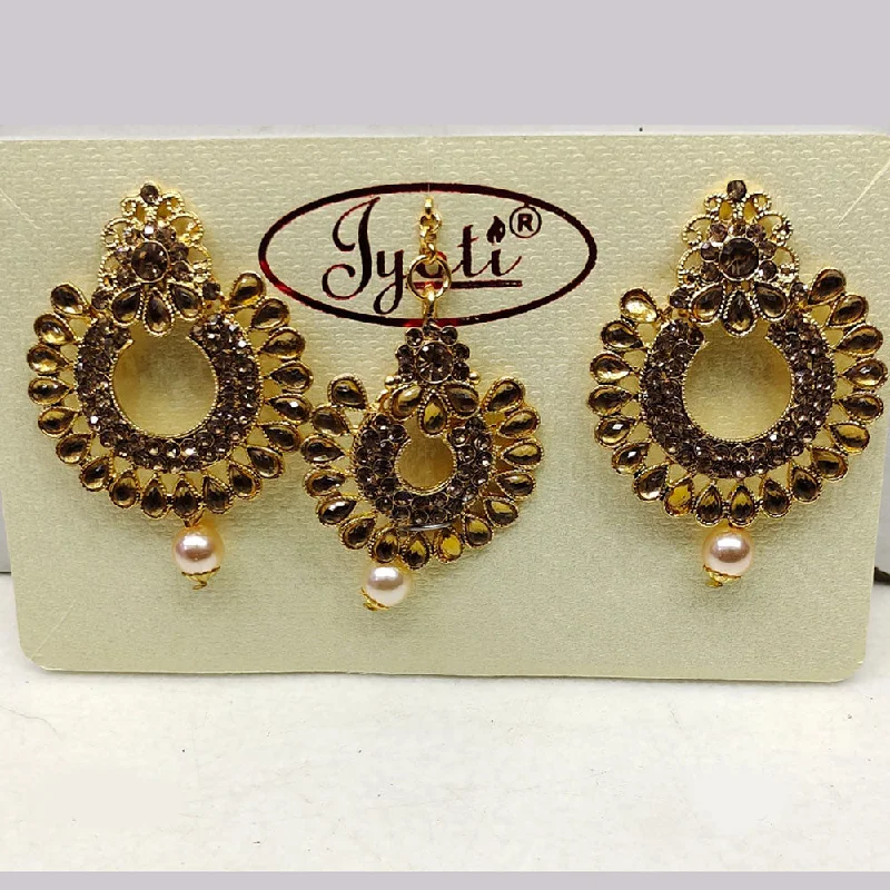 Adjustable Drop Earrings for Custom Fit -Tip Top Jewellers Gold Plated Austrian Stone And Pearl Earrings With Mangtikka