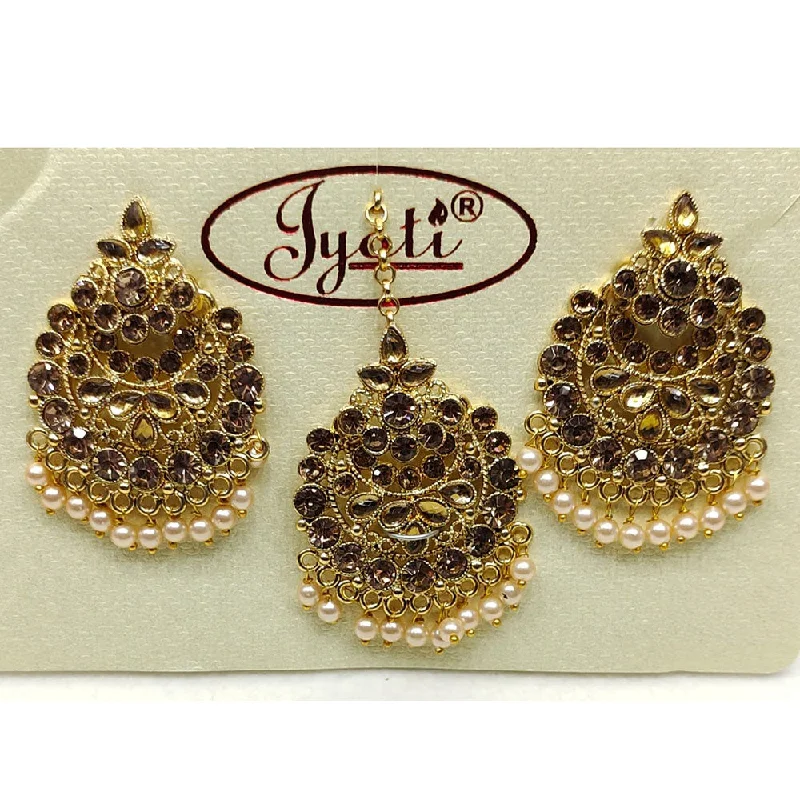 Heavy Duty Drop Earrings for Durability -Tip Top Jewellers Gold Plated Austrian Stone And Pearl Earrings With Mangtikka