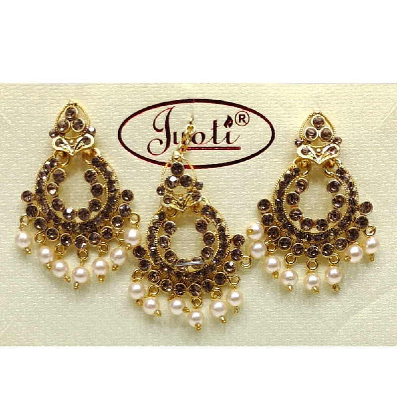 Lead Free Drop Earrings for Health -Tip Top Jewellers Gold Plated Austrian Stone And Pearl Earrings With Mangtikka