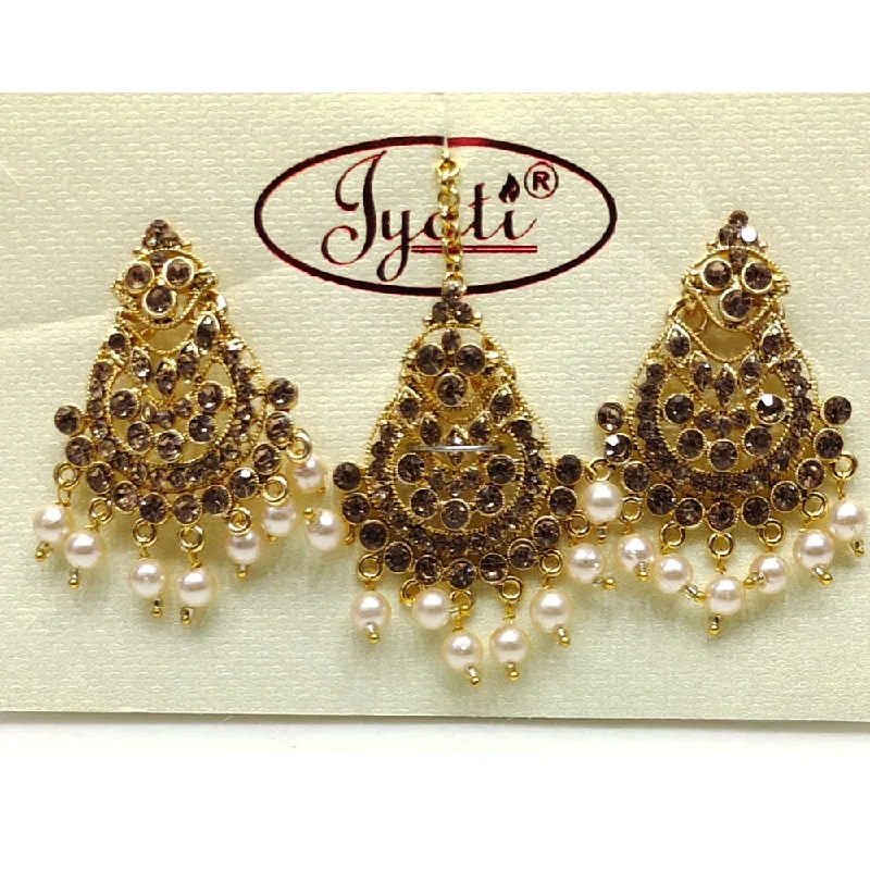 Nickel Free Drop Earrings for Safety -Tip Top Jewellers Gold Plated Austrian Stone And Pearl Earrings With Mangtikka