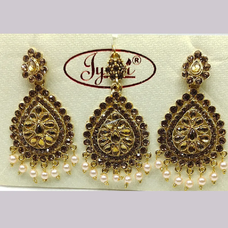 Indian Drop Earrings with Intricacy -Tip Top Jewellers Gold Plated Austrian Stone And Pearl Earrings With Mangtikka