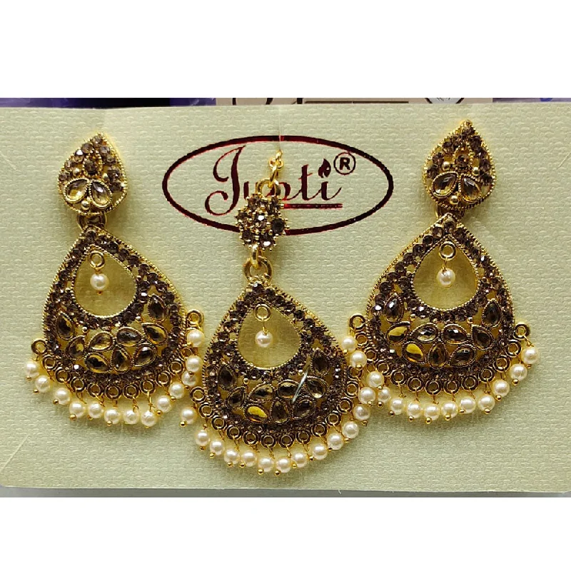 Punk Drop Earrings with Spikes -Tip Top Jewellers Gold Plated Austrian Stone And Pearl Earrings With Mangtikka