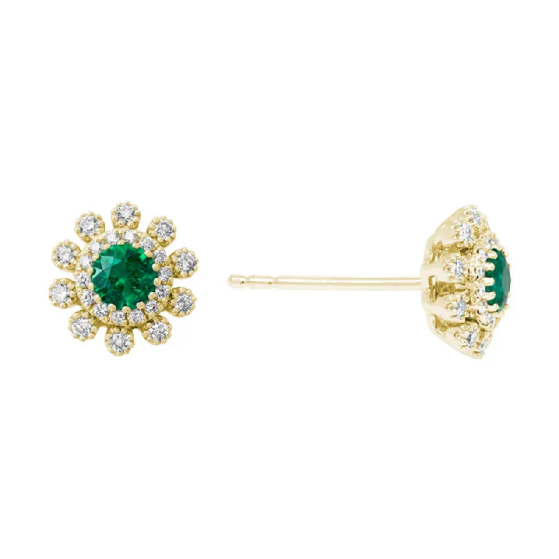 Drop Earrings for Party Look -14k Diamond and Emerald Stud Earrings