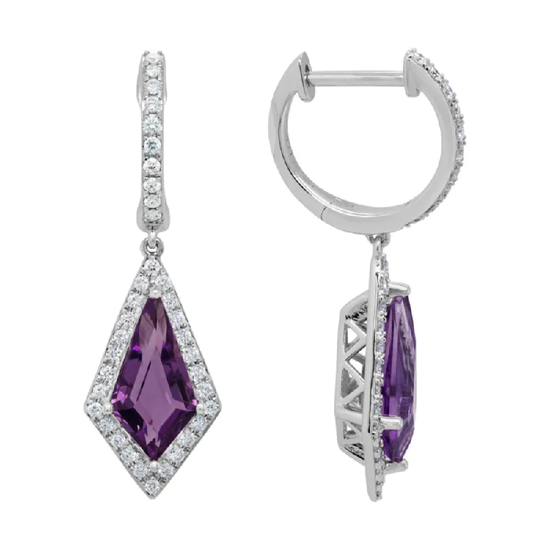 Celtic Drop Earrings with Knotwork -14k Gold Amethyst & Diamond Drop Earrings