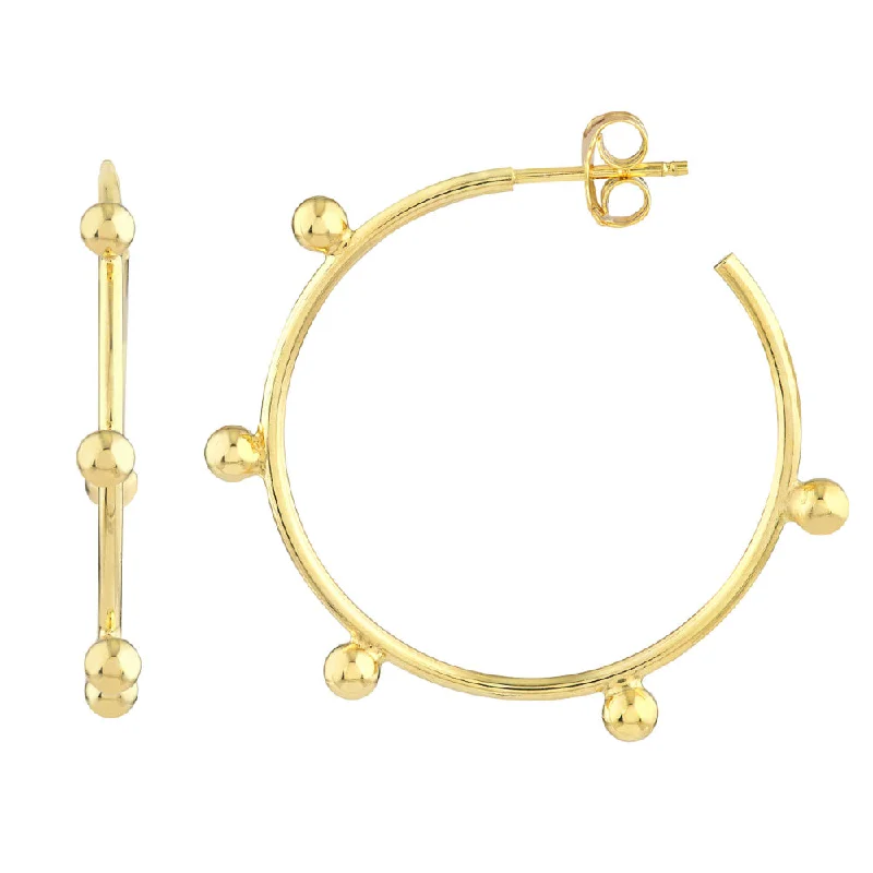 Drop Earrings for Work Attire -14k Gold Beaded Hoop Earrings