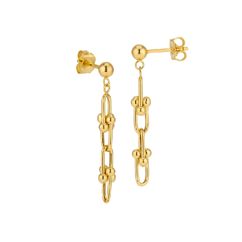 Drop Earrings for Concert Look -14k Gold Designer U-Link Earrings