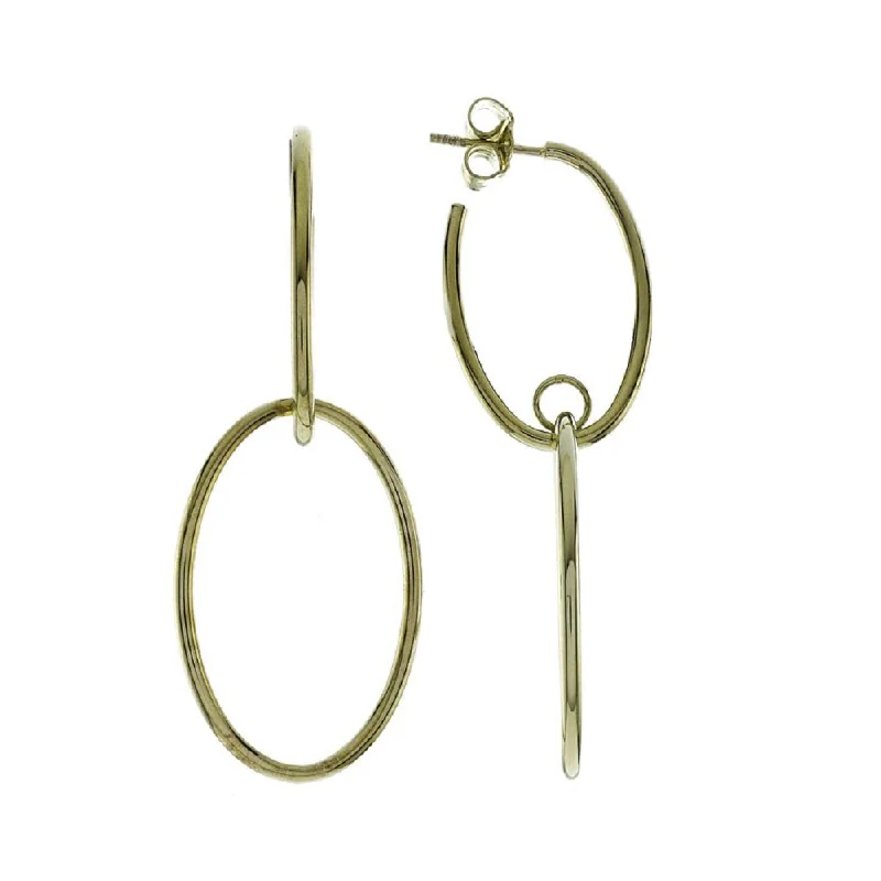 Drop Earrings with Keyhole Designs -14k Gold Double Hoop Drop Earrings