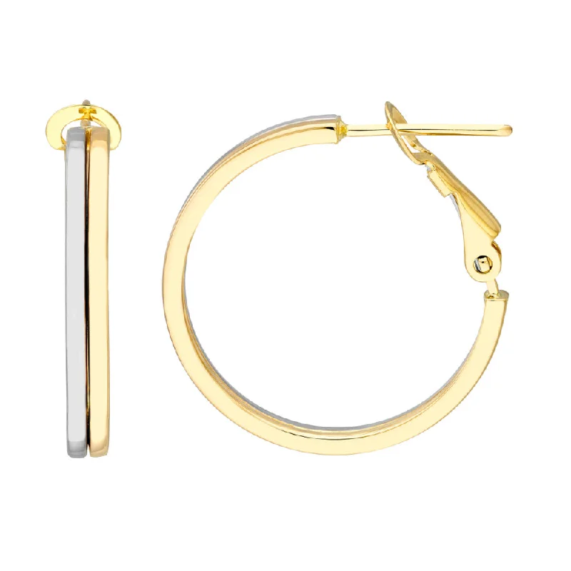 Drop Earrings for School Uniform -14k Gold Two-Tone Double Row Hoop Earrings