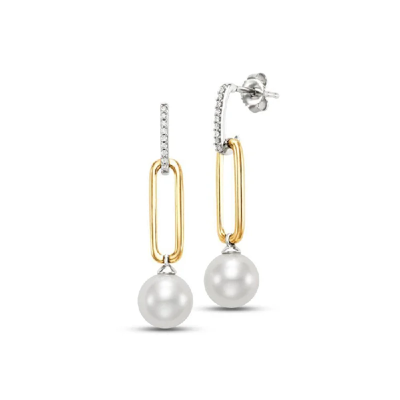 Drop Earrings for Concert Look -14k Two-Tone Drop Pearl Earrings