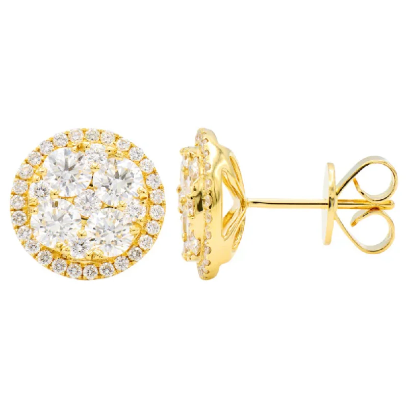 Drop Earrings with Embossed Patterns -18k Diamond Cluster Stud Earrings