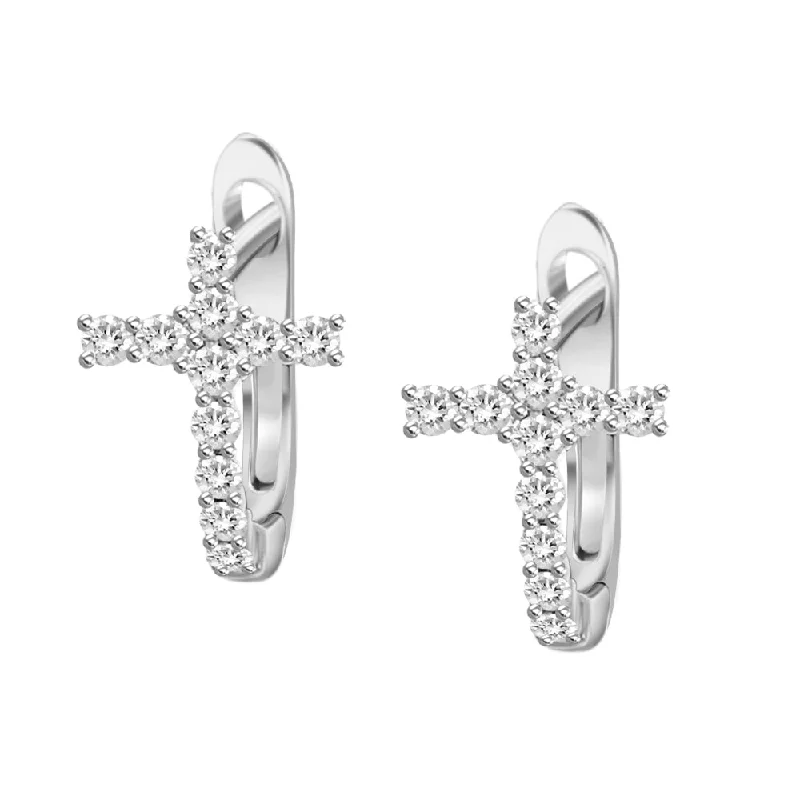 Triangular Drop Earrings for Edge -18k Gold Diamond Cross Hoop Earrings