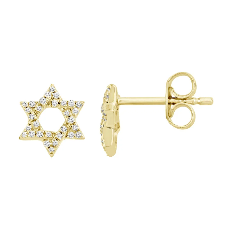 Drop Earrings with Hammered Finish -18k Gold Diamond Star of David Stud Earrings