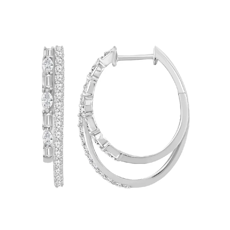 Geometric Drop Earrings for Trend -18k Gold Double Row Hoop Earrings