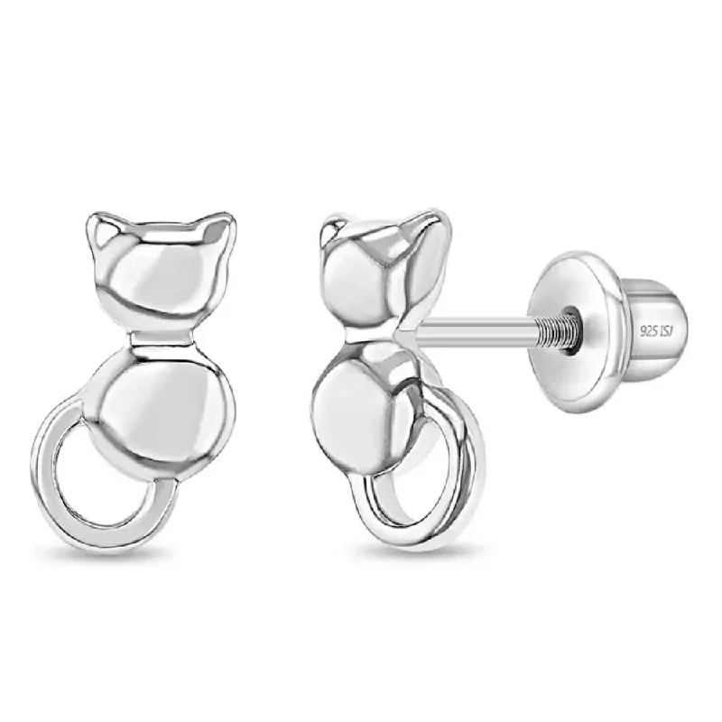 Waterproof Drop Earrings for Outdoor -Children's Sterling Silver Kitty Cat Earrings