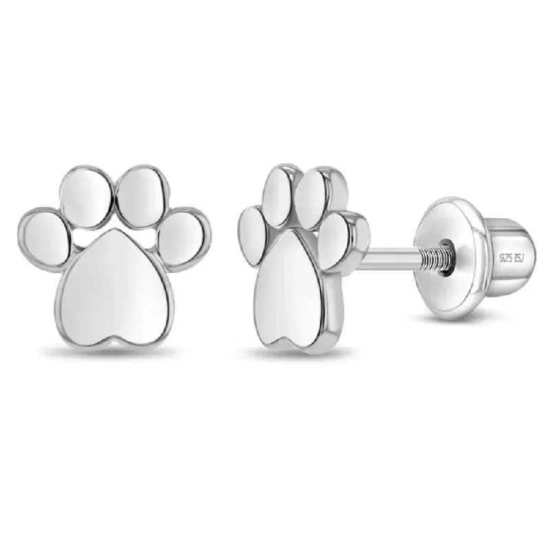 Adjustable Drop Earrings for Custom Fit -Children's Sterling Silver My Furry Friend Dog Paw Earrings