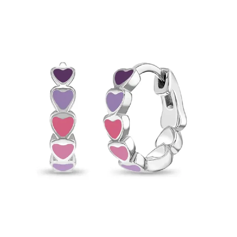 Tarnish Resistant Drop Earrings for Longevity -Children's Sterling Silver & Purple Enamel Heart Huggie Hoop Earrings