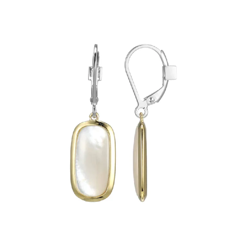 Push Back Drop Earrings for Convenience -Elle "Allure" Two-Tone Mother of Pearl Drop Earrings