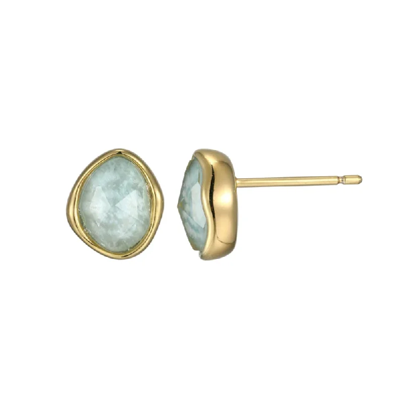 Studded Drop Earrings with Gemstones -Elle "Treasure" White Crystal and Amazonite Stud Earrings