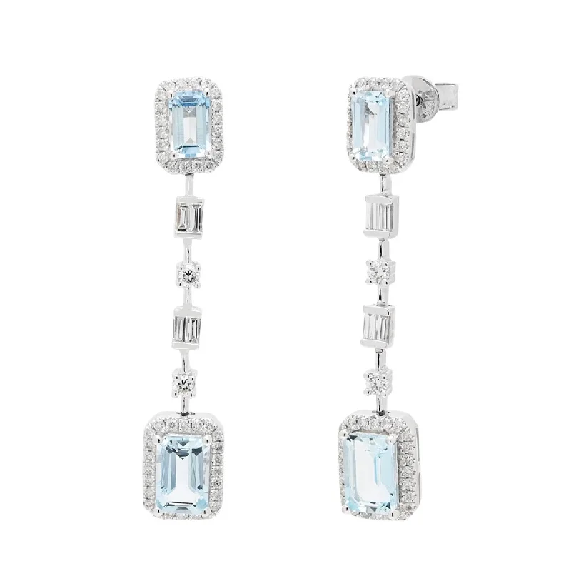 Small Drop Earrings for Delicate -Emerald Cut Aquamarine Drop Earrings in 14kt White Gold with Diamonds (1/3ct tw)