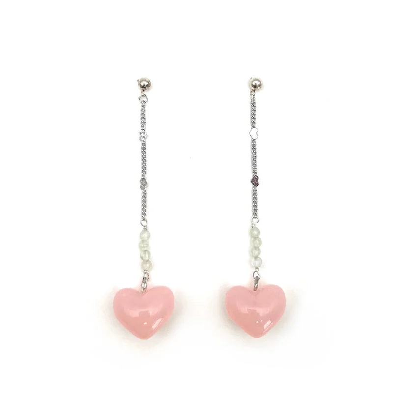 Drop Earrings with Enamel Coating -Heart Duster Earrings