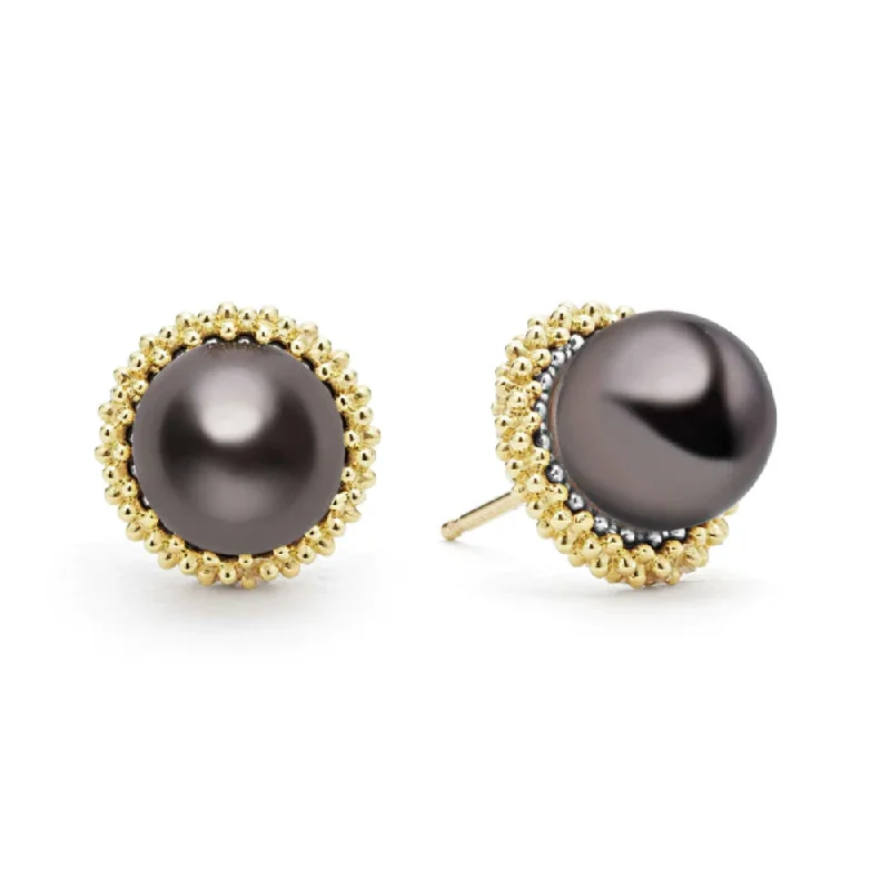 Drop Earrings with Star Motifs -Lagos Luna 18k Gold Tahitian Black Pearl Stud Earrings