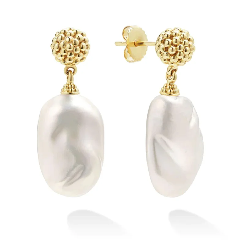 Drop Earrings with Symbolic Elements -Lagos Luna Baroque Pearl Drop Earrings