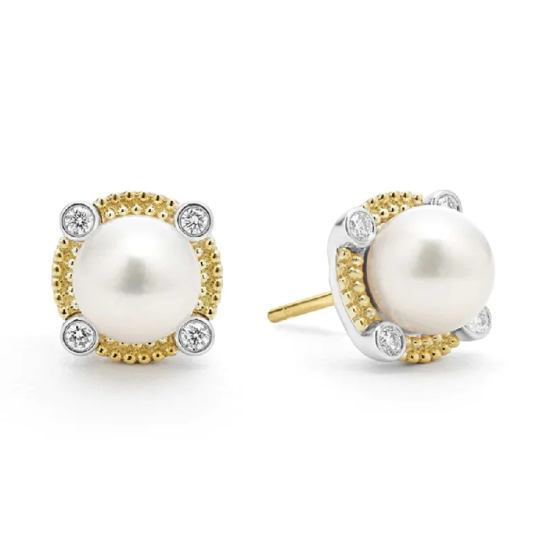 Drop Earrings with Floral Motifs -Lagos Luna Pearl Diamond Stud Earrings