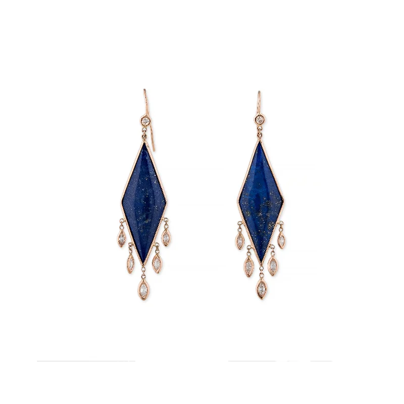 Drop Earrings for Valentine's Day -LAPIS KITE + MARQUISE DIAMOND SHAKER EARRINGS