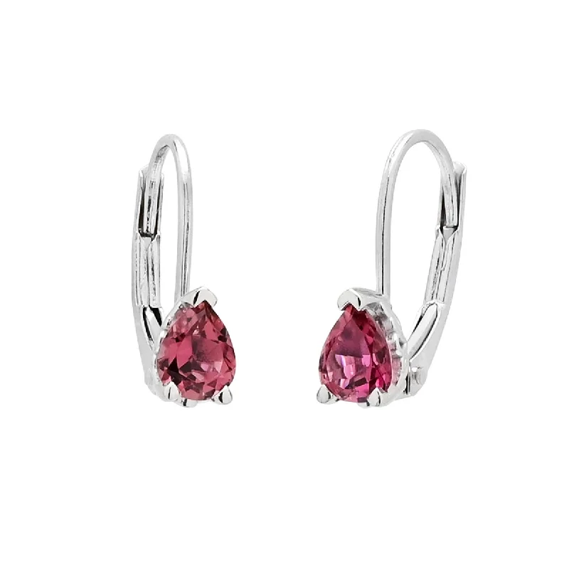 Short Drop Earrings for Subtle -Maine Pink Tourmaline Pear Shape Leverback Earrings in 14kt White Gold