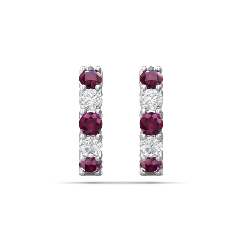 Drop Earrings with Etched Designs -Martin Flyer 14k Diamond & Ruby Hoop Earrings